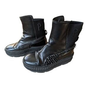 Fenty - PUMA Collab Black Studded Leather Platform Moto Boots Size 6